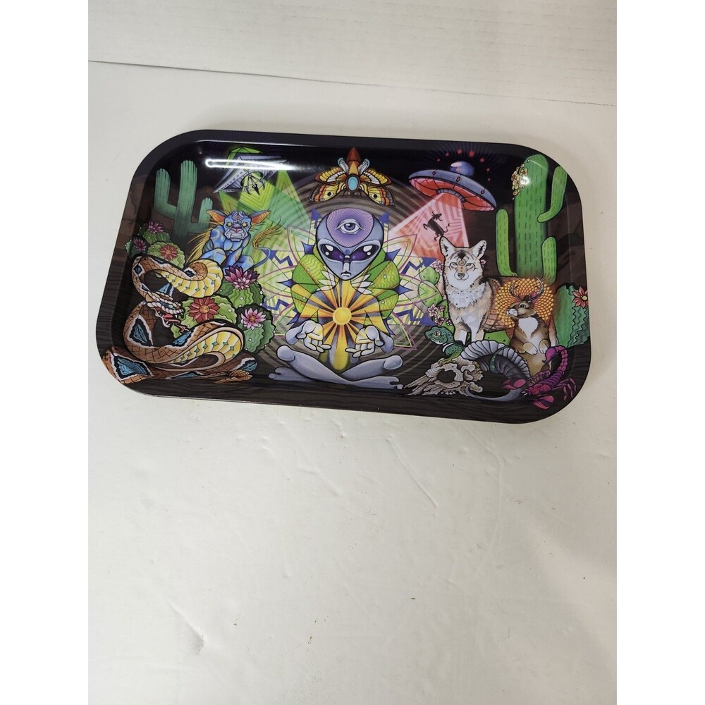 Pulsar Psychedelic Alien Metal Rolling Tray - 11" X 7" Inches